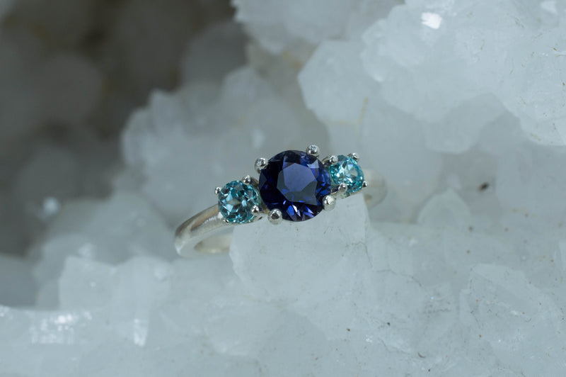 Iolite and Blue Zircon Ring; Genuine Iolite and Zircon; Iolite Ring; Blue Zircon Ring