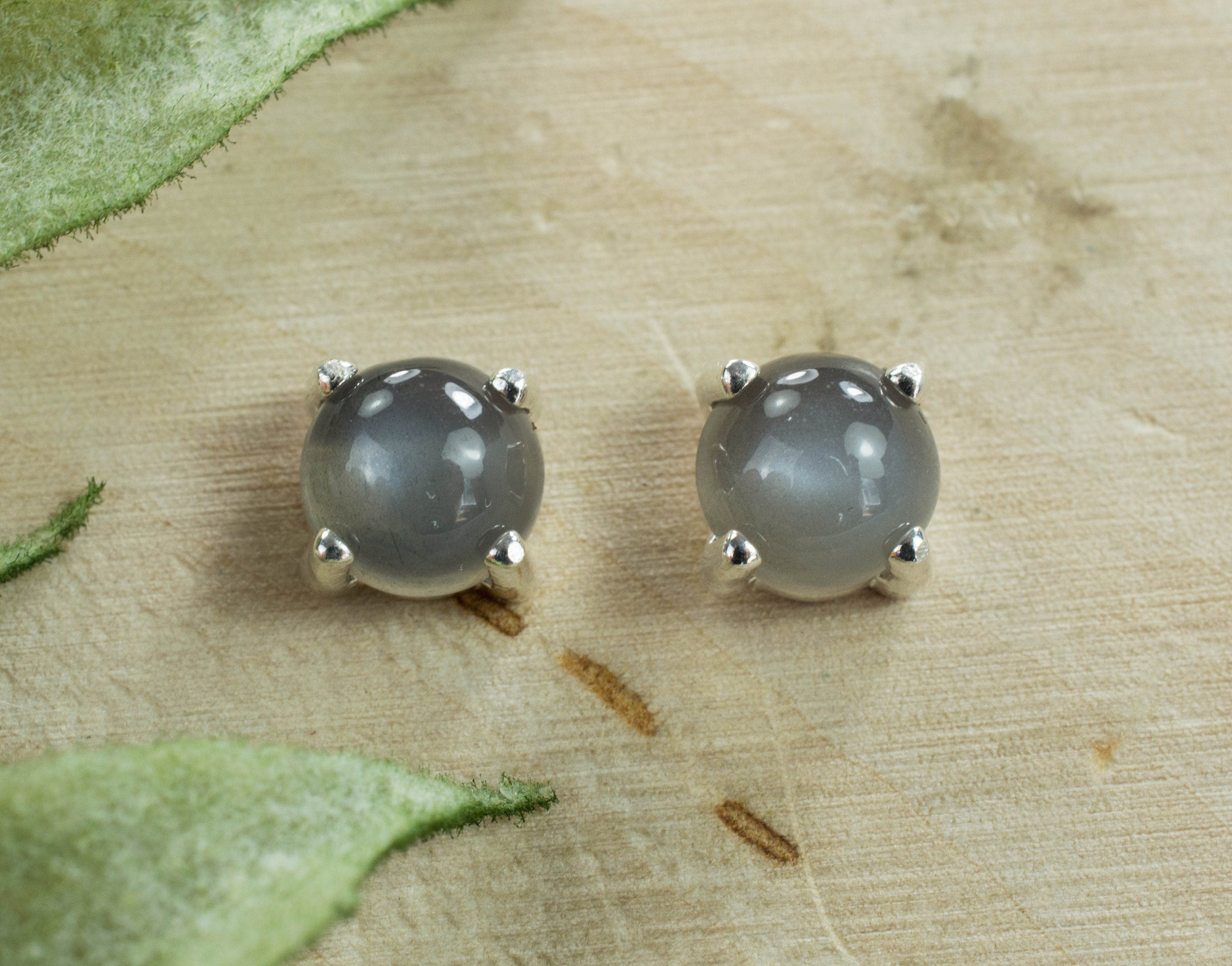 Gray Moonstone Sterling Silver Earrings; Genuine Untreated Gray Moonstone; Moonstone Earrings - Mark Oliver Gems