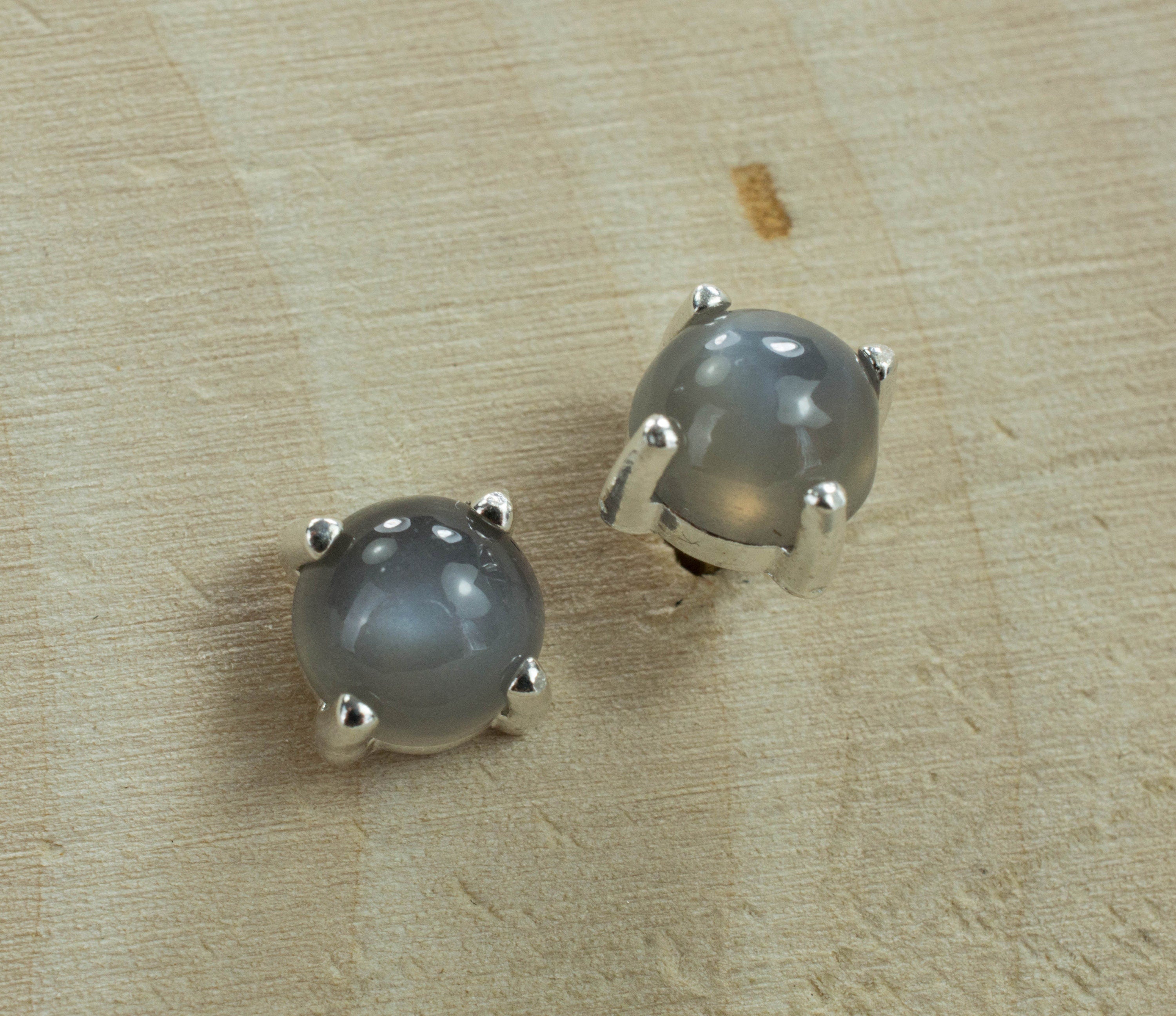 Gray Moonstone Sterling Silver Earrings; Genuine Untreated Gray Moonstone; Moonstone Earrings - Mark Oliver Gems