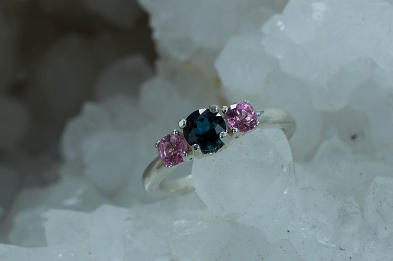 Indicolite Tourmaline and Pink Spinel Ring, Genuine Brazilian Indicolite and Vietnam Spinel; Spinel Ring; Indicolite Ring