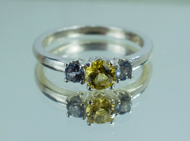 Yellow Tourmaline and Gray Spinel Sterling Silver Ring, Genuine Untreated Tourmaline and Spinel; Gray Spinel Ring; Tourmaline Ring