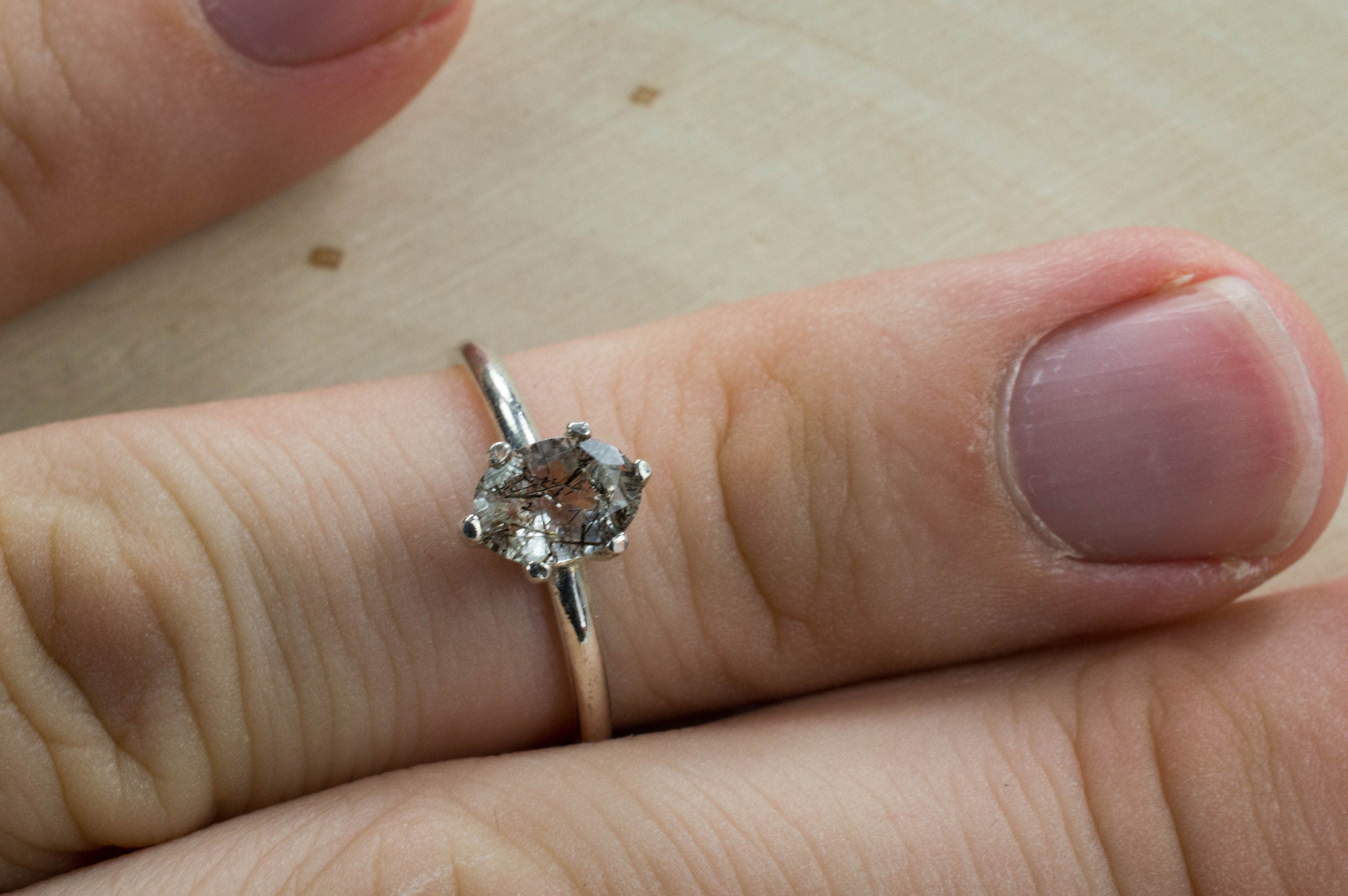 Rutile Quartz Sterling Silver Ring; Genuine Untreated Brazil Quartz; Tourmilated Quartz Ring - Mark Oliver Gems