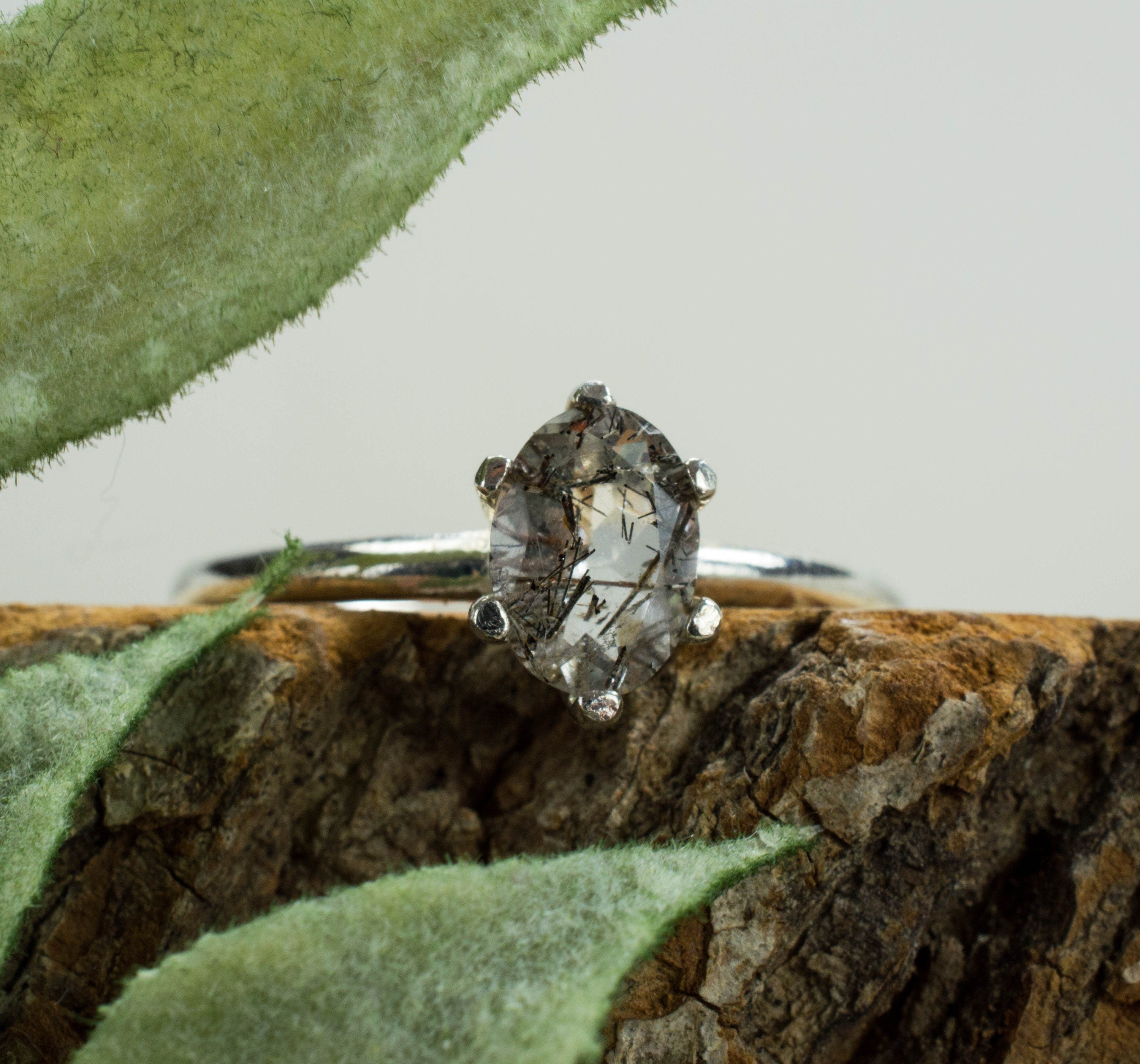 Rutile Quartz Sterling Silver Ring; Genuine Untreated Brazil Quartz; Tourmilated Quartz Ring - Mark Oliver Gems