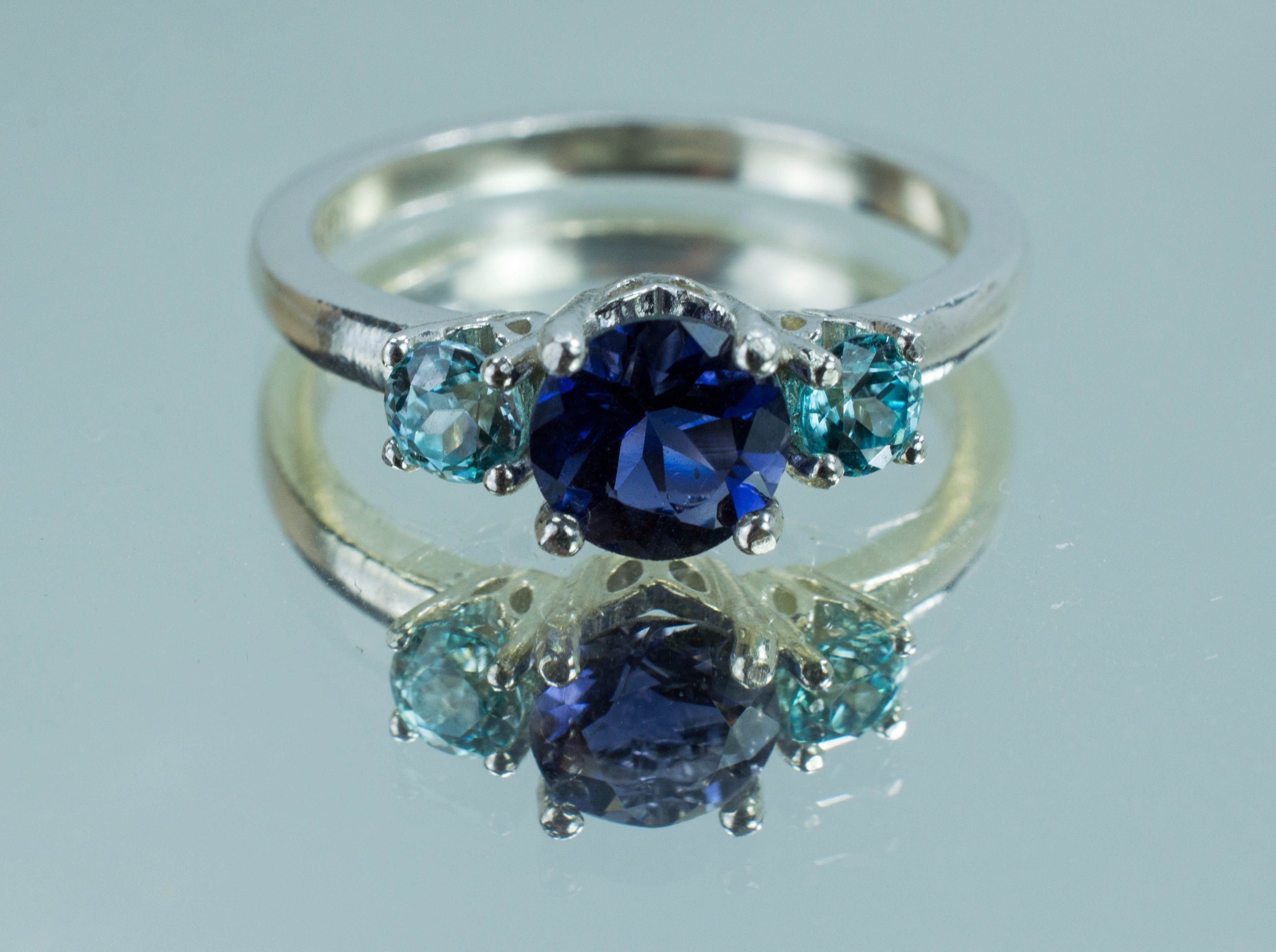Iolite and Blue Zircon Ring; Genuine Iolite and Zircon; Iolite Ring; Blue Zircon Ring - Mark Oliver Gems