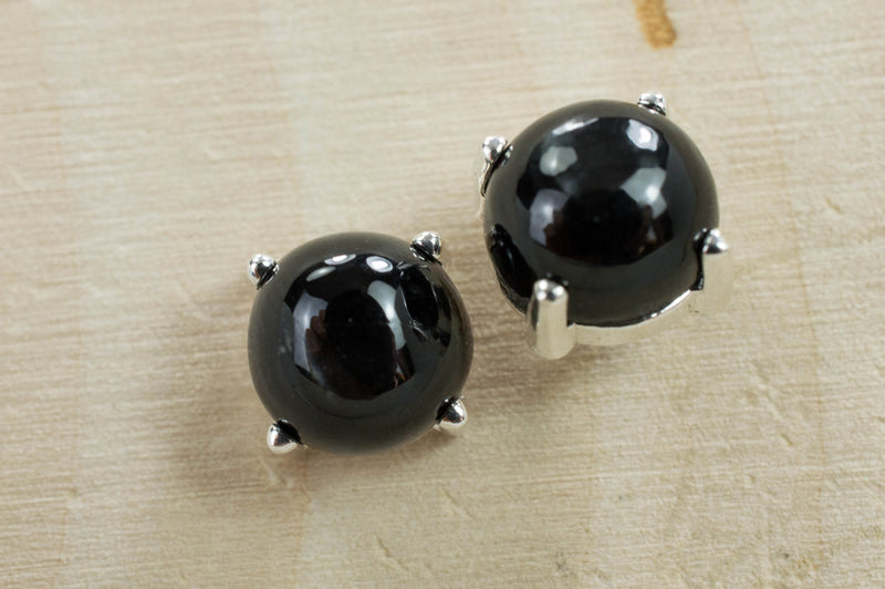 Star Diopside Earrings; Natural Untreated Indian Diopside