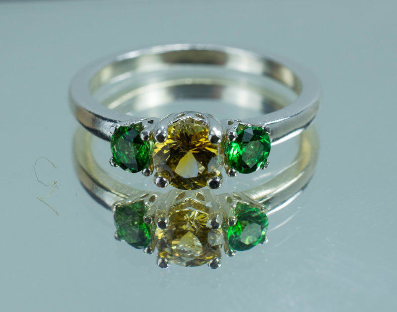 Sapphire and Chrome Tourmaline Ring, Genuine Untreated Sapphire and Tourmaline