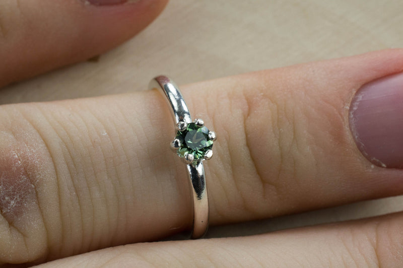 Green Sapphire Ring, Genuine Thailand Sapphire