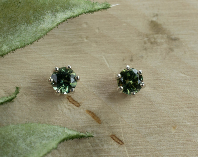 Green Sapphire Earrings, Natural Thailand Sapphire