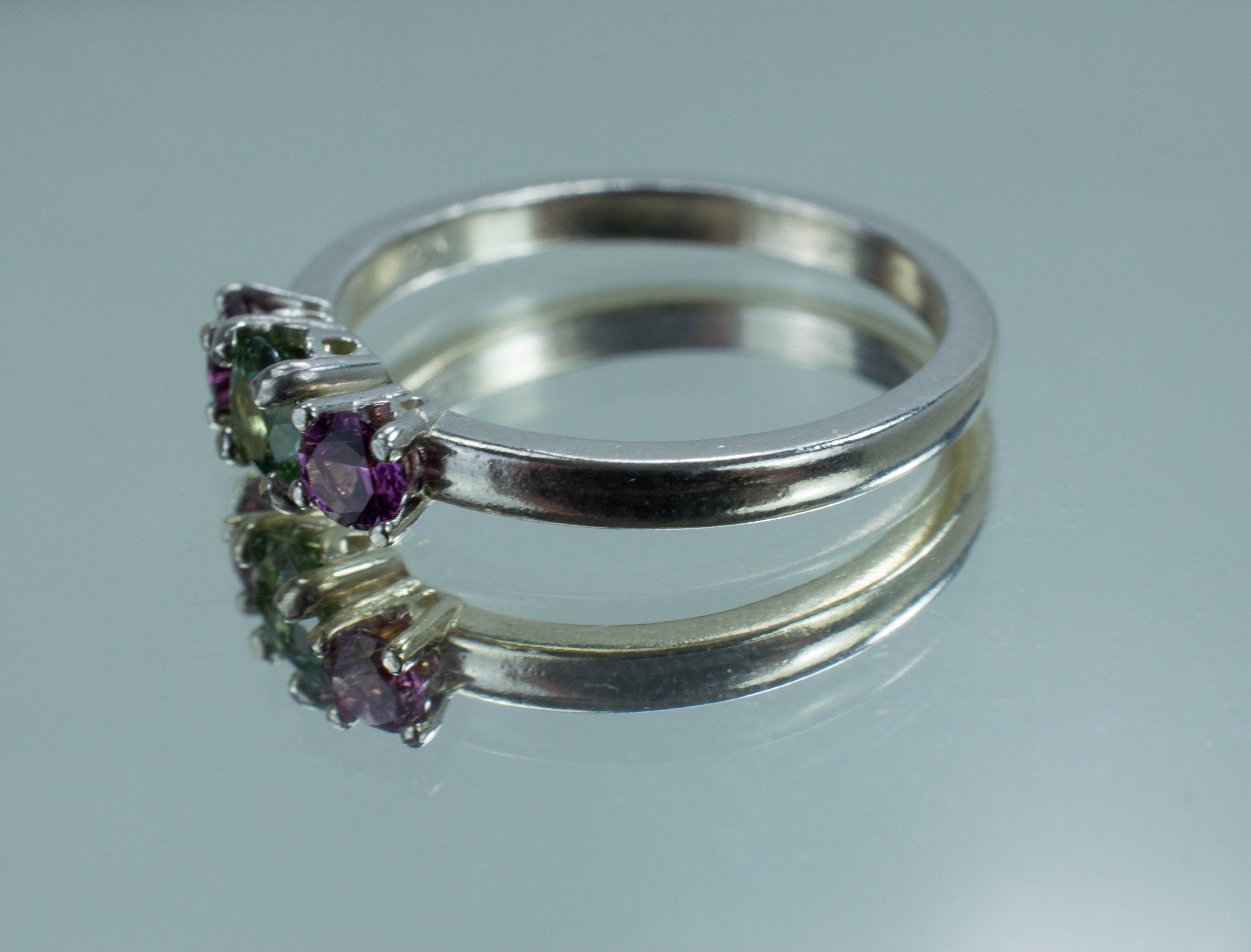 Green Zircon Ring; Genuine Untreated Zircon and Purple Garnet - Mark Oliver Gems