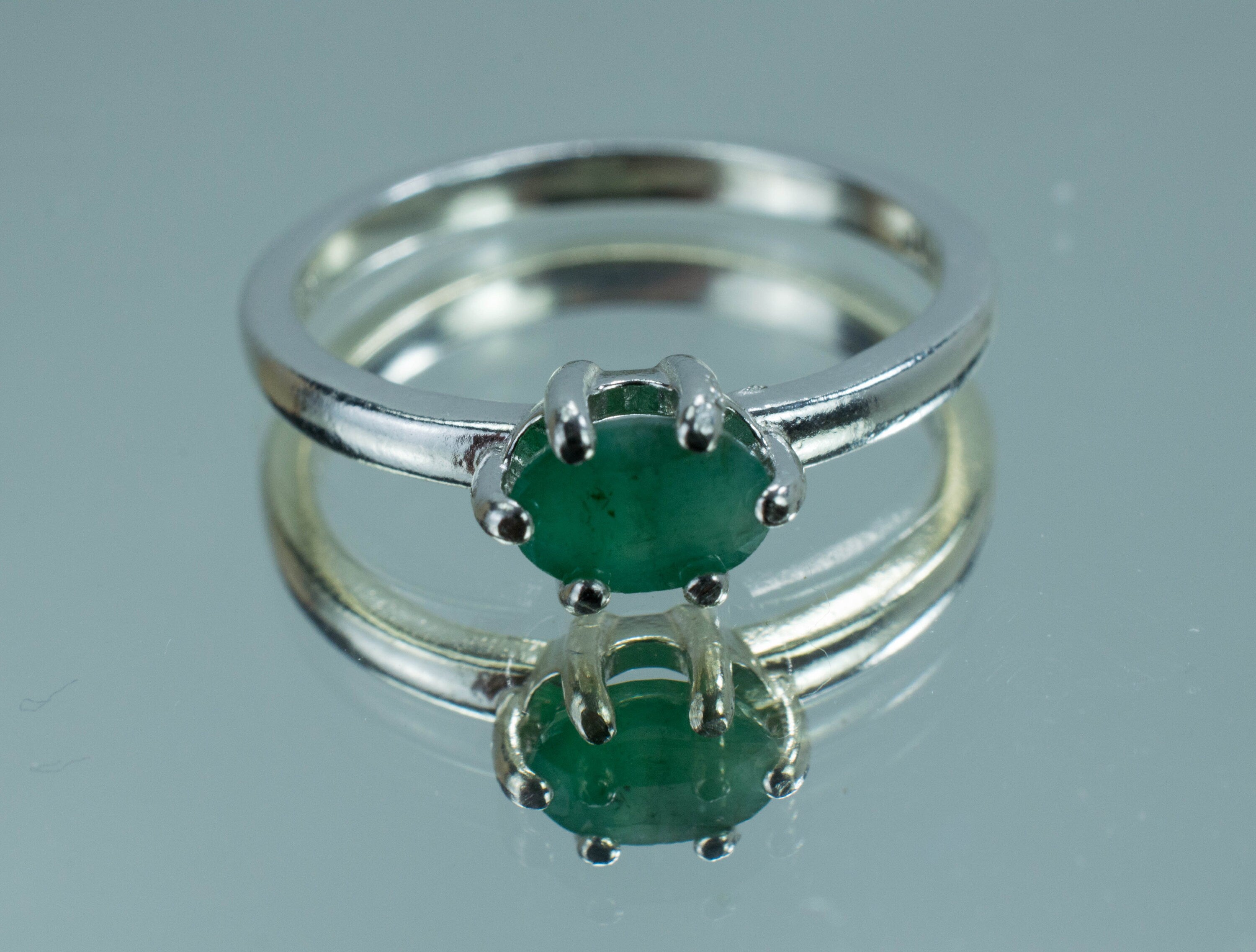 Emerald Sterling Silver Ring; Genuine Untreated Brazil Emerald - Mark Oliver Gems