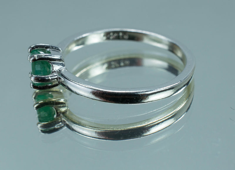 Emerald Sterling Silver Ring; Genuine Untreated Brazil Emerald