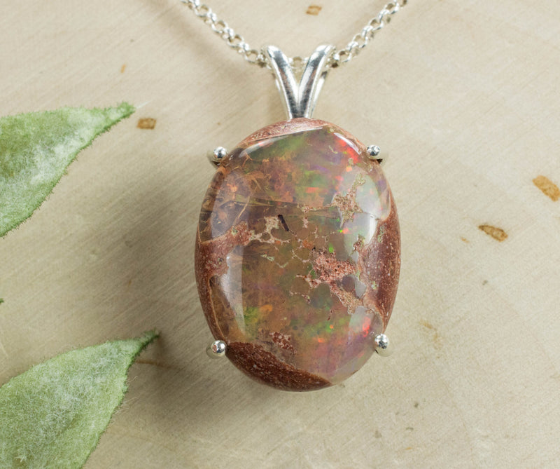 Mexican Fire Opal Sterling Silver Pendant; Genuine Untreated Cantera Opal