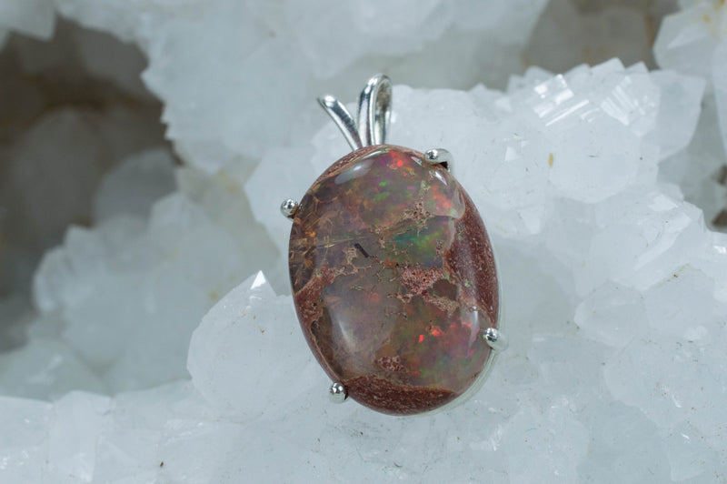 Mexican Fire Opal Sterling Silver Pendant; Genuine Untreated Cantera Opal