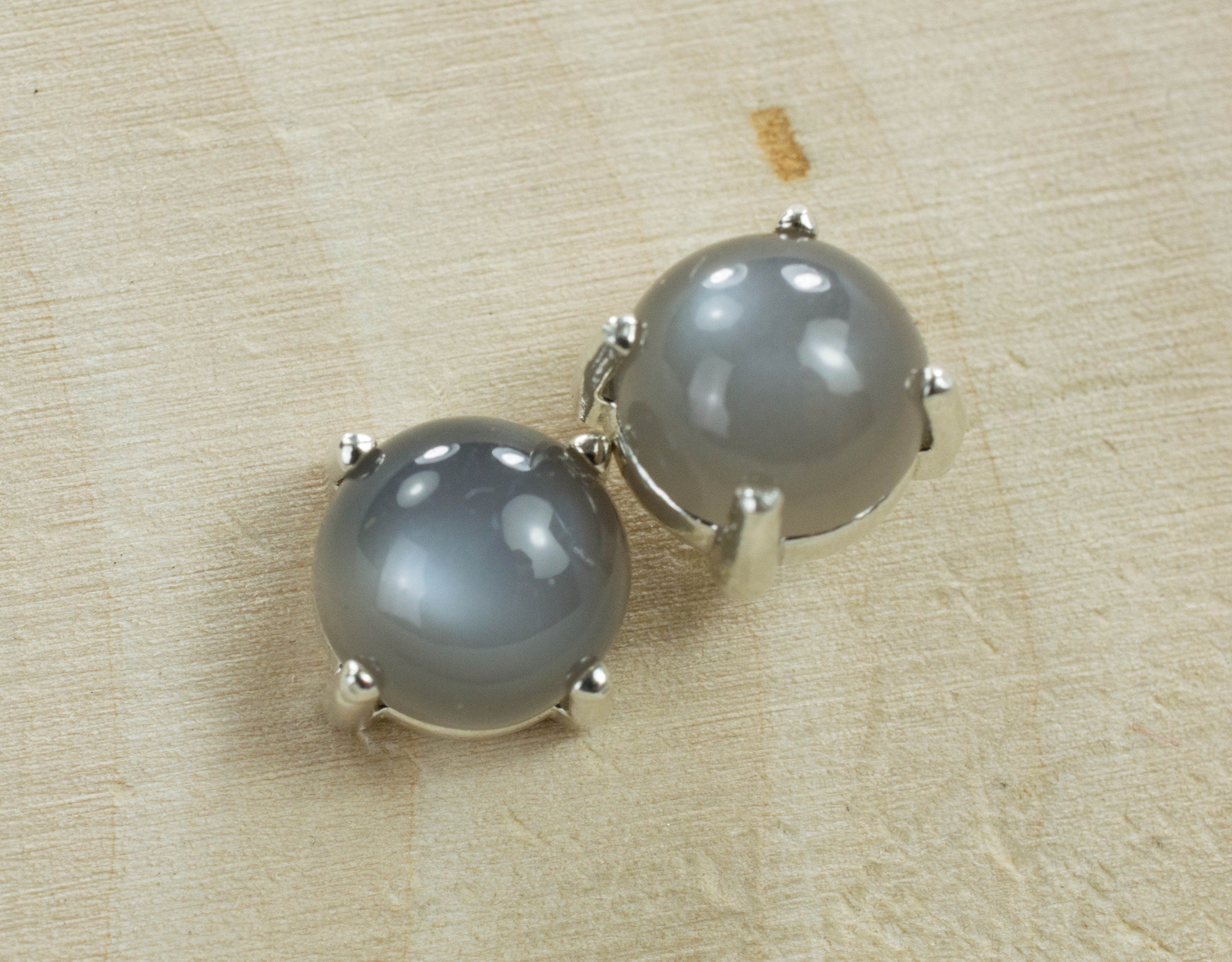 Gray Moonstone Earrings; Natural Untreated India Moonstone - Mark Oliver Gems