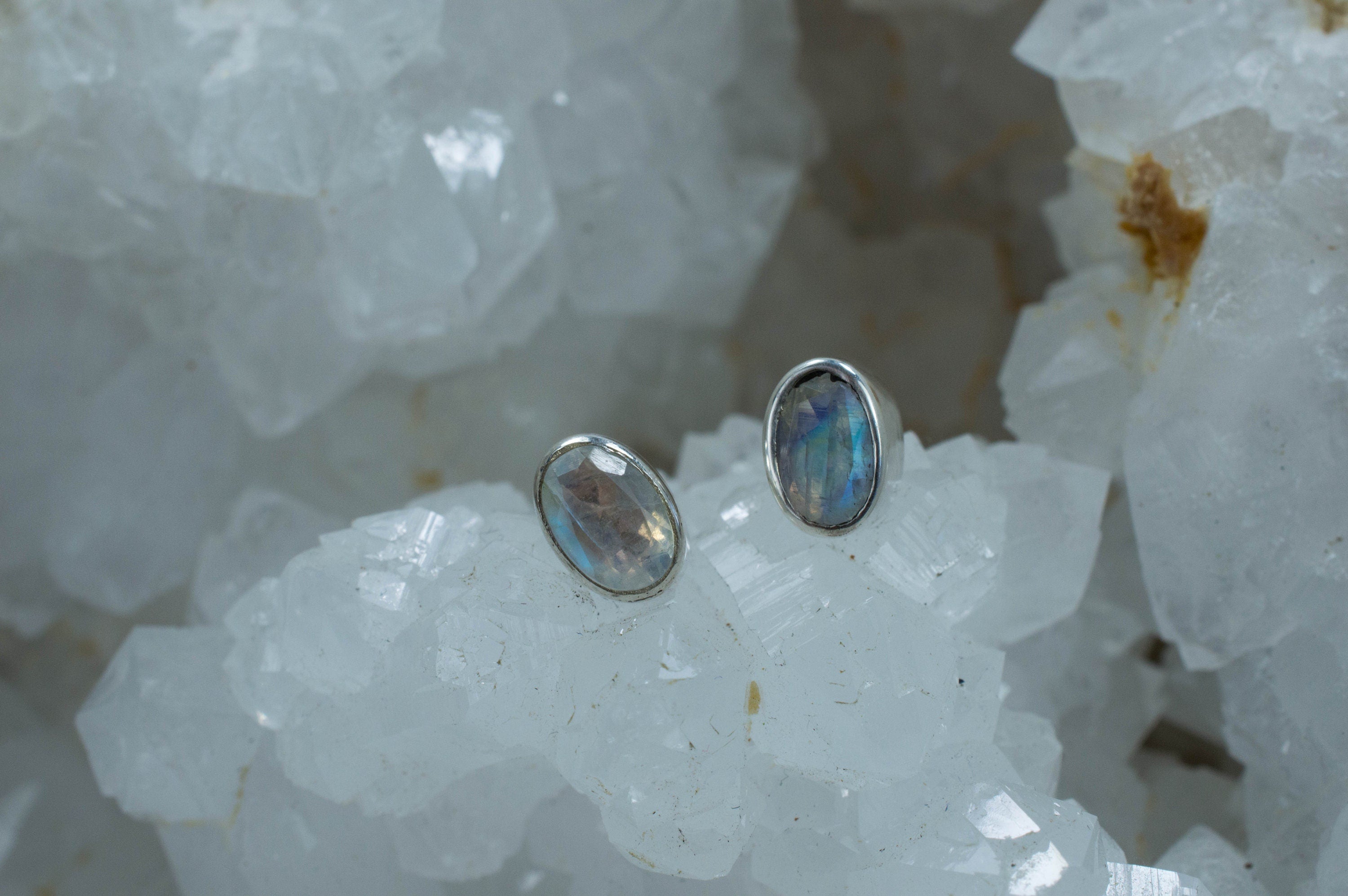 Rainbow Moonstone Earrings, Genuine Untreated India Moonstone; 0.775cts - Mark Oliver Gems