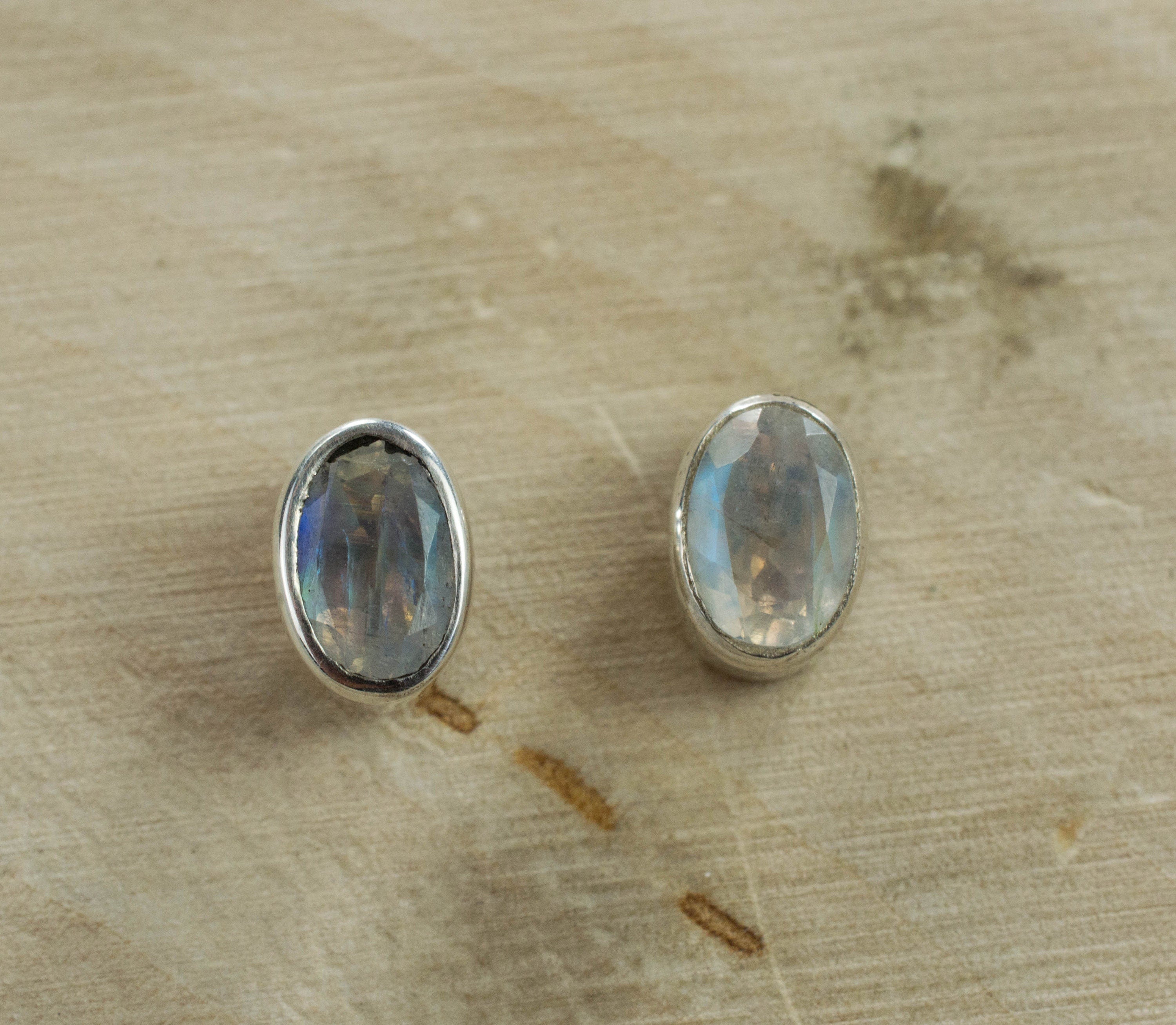 Rainbow Moonstone Earrings, Genuine Untreated India Moonstone; 0.775cts - Mark Oliver Gems
