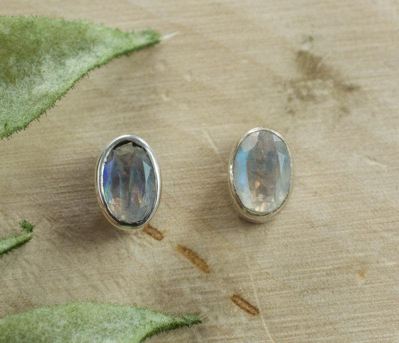 Rainbow Moonstone Earrings, Genuine Untreated India Moonstone; 0.775cts