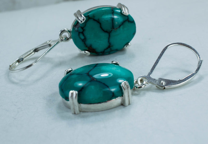Turquoise Earrings, Natural Untreated Hubei Turquoise