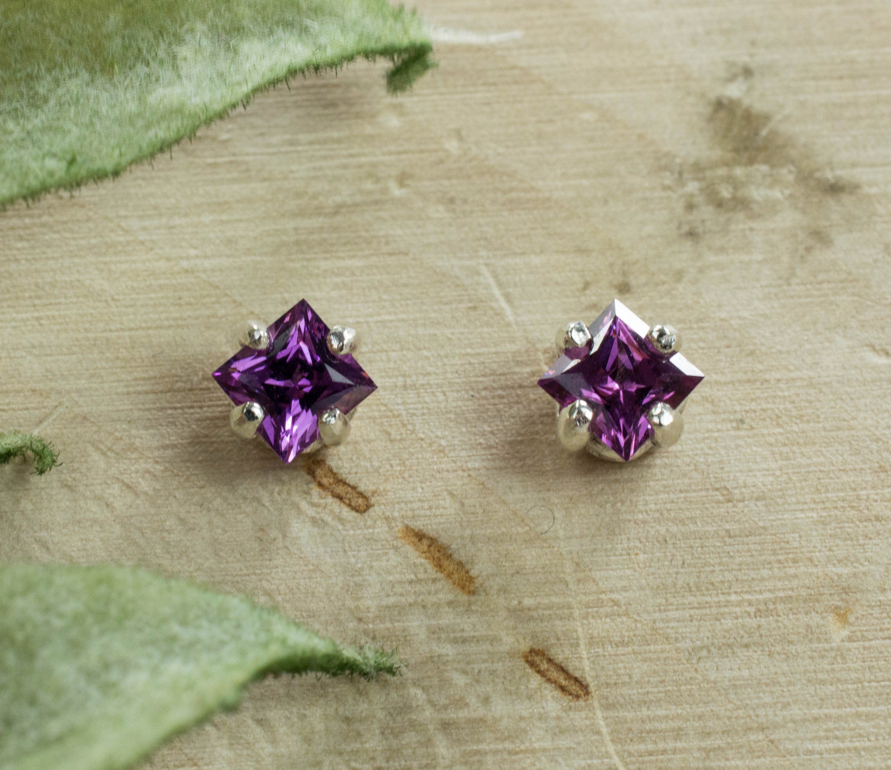 Purple Garnet Earrings, Genuine Untreated Rare Mozambique Garnet; 0.625cts - Mark Oliver Gems