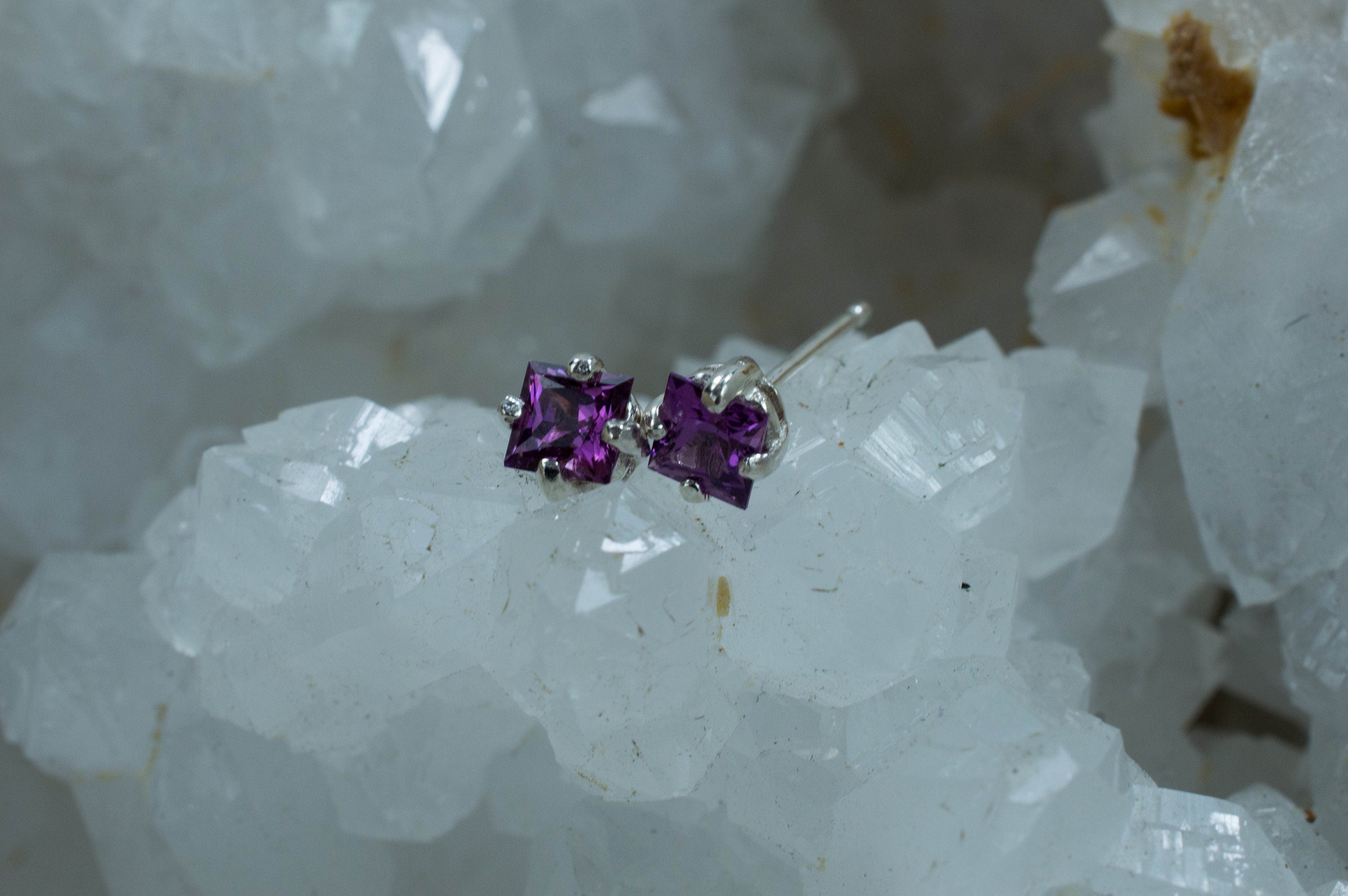 Purple Garnet Earrings, Genuine Untreated Rare Mozambique Garnet; 0.625cts - Mark Oliver Gems