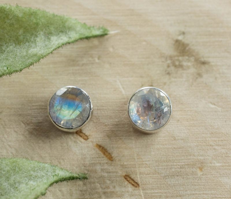Rainbow Moonstone Earrings, Genuine Untreated India Moonstone; 0.990cts