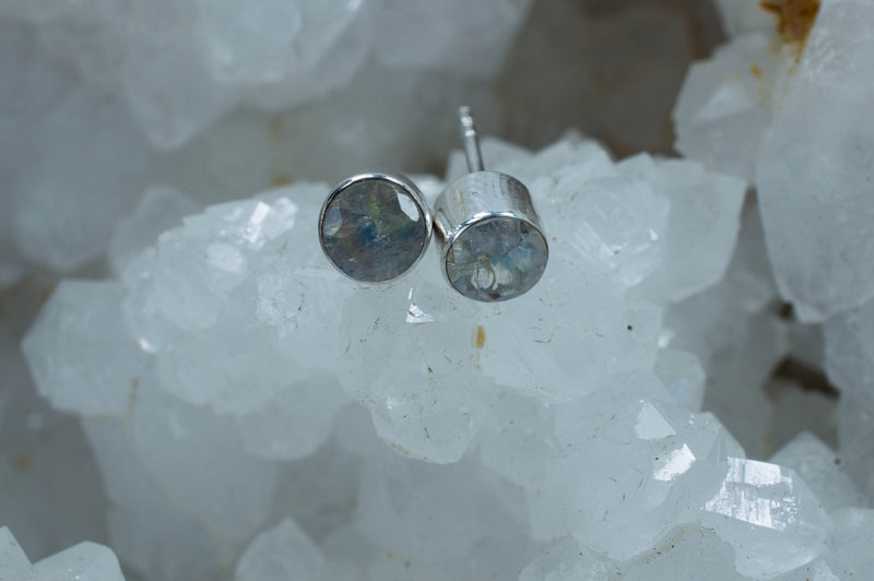 Rainbow Moonstone Earrings, Genuine Untreated India Moonstone; 0.990cts