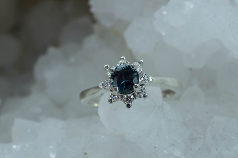 Montana Sapphire and Diamond Ring, Genuine Untreated Sapphire and Diamond
