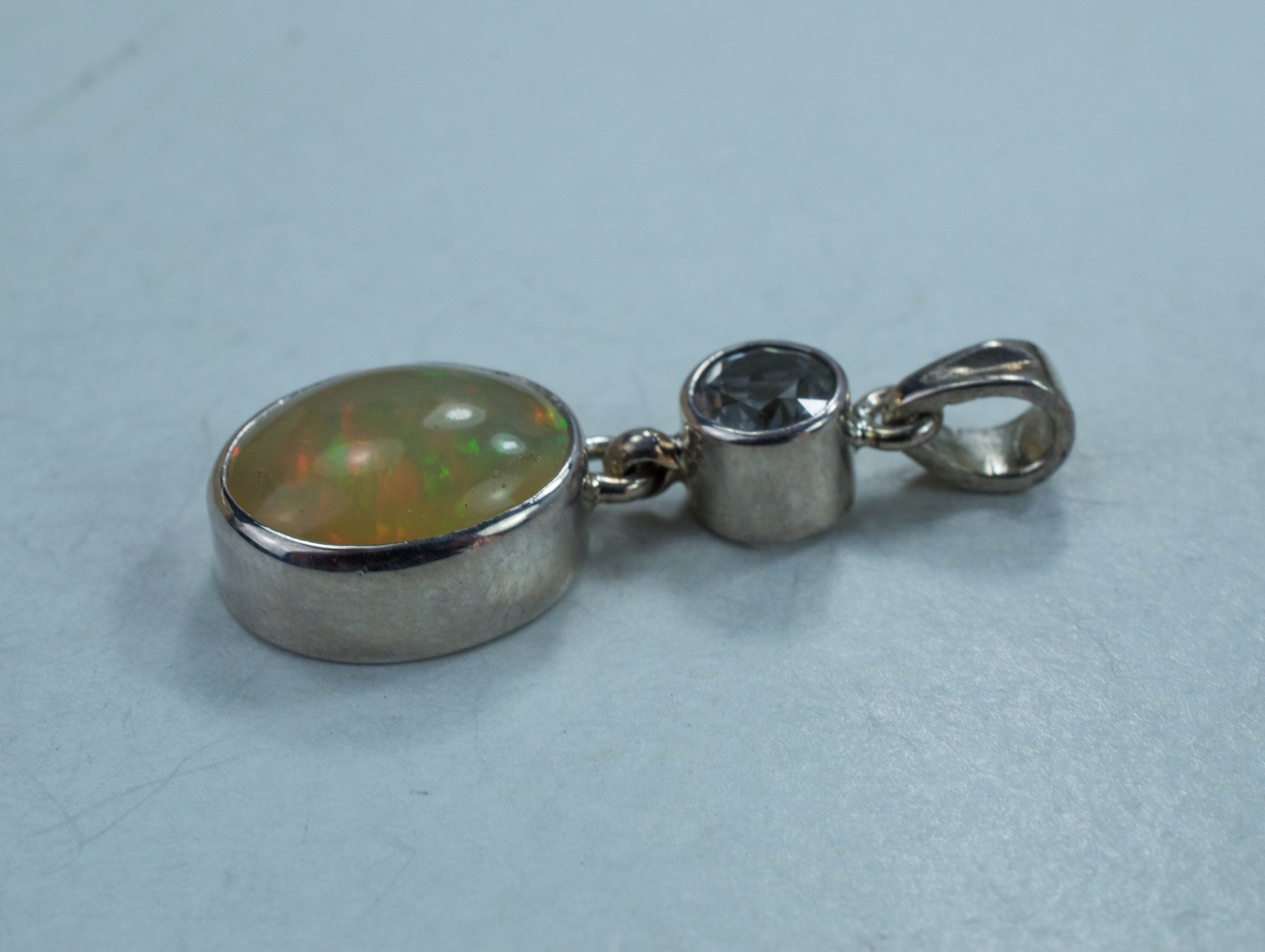 Ethiopian Opal and Topaz Pendant, Natural Untreated Welo Opal and Brazil Topaz - Mark Oliver Gems