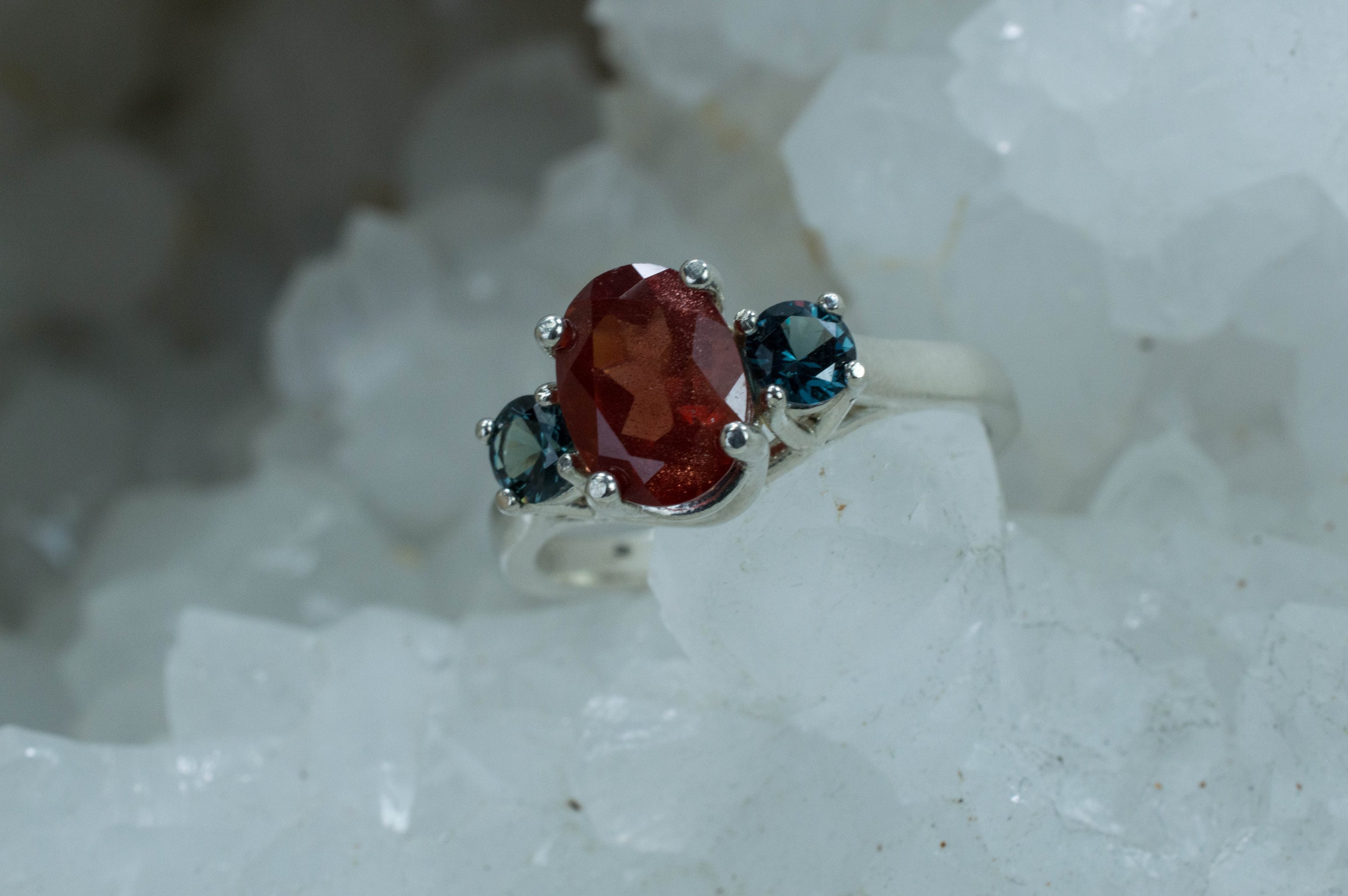 Oregon Sunstone and Color Change Garnet Ring, Genuine Untreated Red Sunstone and Garnet - Mark Oliver Gems