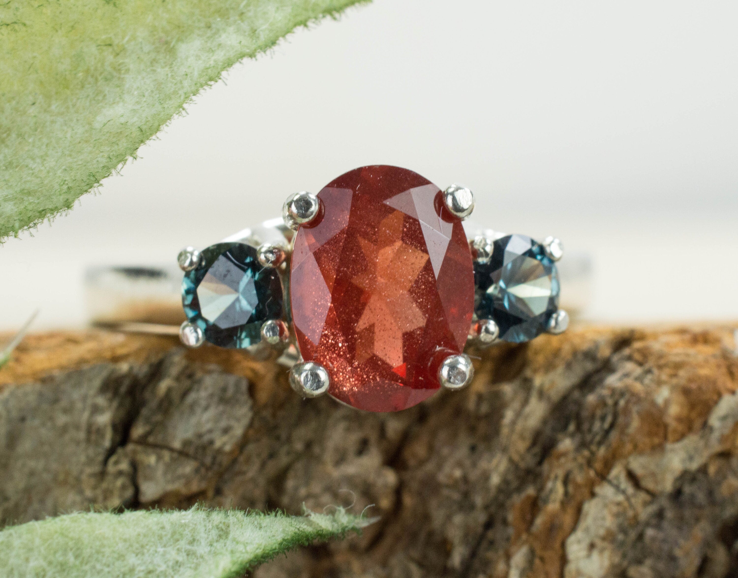 Oregon Sunstone and Color Change Garnet Ring, Genuine Untreated Red Sunstone and Garnet - Mark Oliver Gems