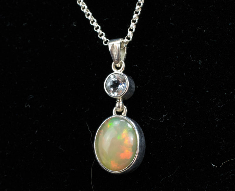 Ethiopian Opal and Topaz Pendant, Natural Untreated Welo Opal and Brazil Topaz