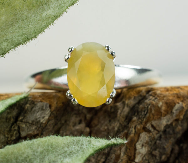 Yellow Opal Ring, Genuine Untreated Tanzania Opal