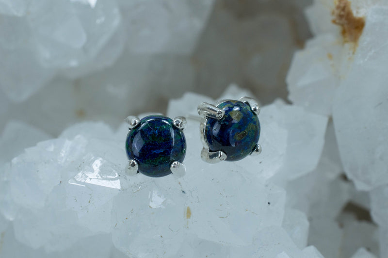 Azurite Malachite Earrings; Natural Untreated USA Mined Azurmalachite