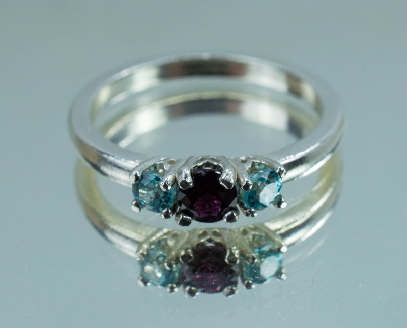 Anthill Garnet and Blue Zircon Ring; Natural Untreated Pyrope Garnet and Zircon