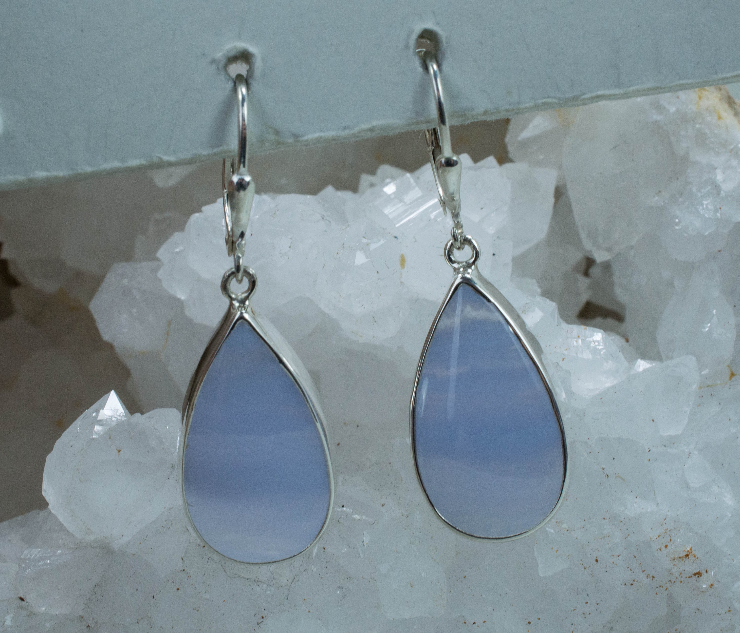 Blue Lace Agate Earrings; Genuine Untreated Namibian Agate - Mark Oliver Gems