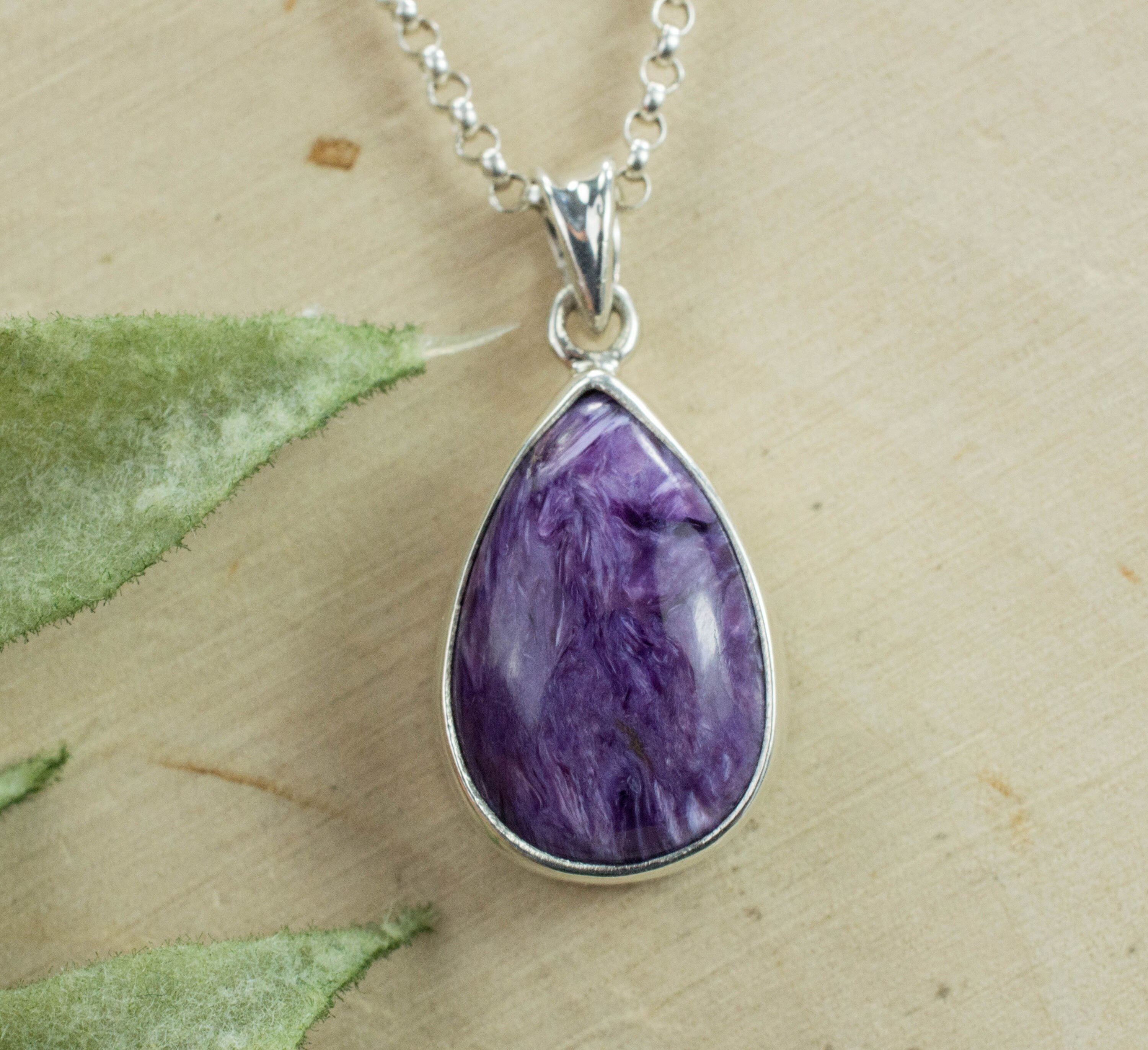 Charoite Pendant; Natural Untreated Charoite Necklace - Mark Oliver Gems