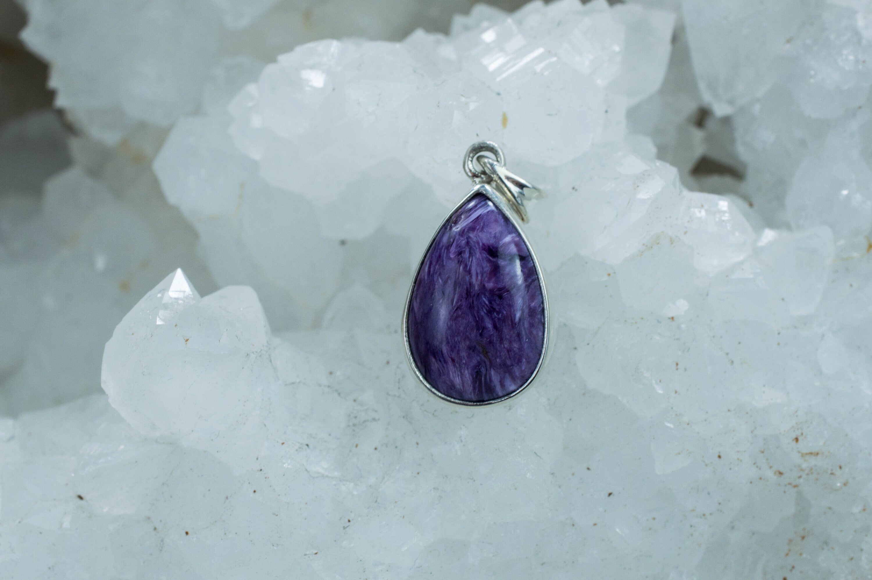 Charoite Pendant; Natural Untreated Charoite Necklace - Mark Oliver Gems