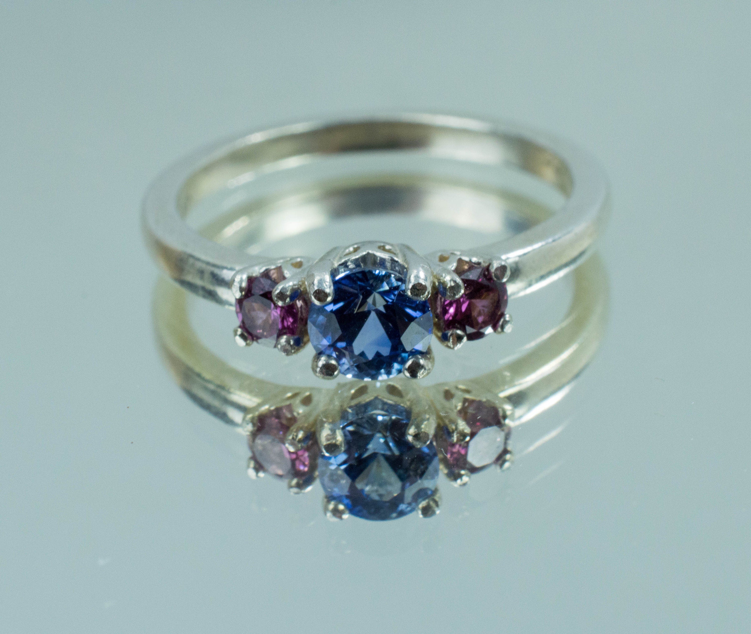 Blue Sapphire and Purple Garnet Ring, Genuine Untreated Sri Lanka Sapphire and Mozambique Garnet - Mark Oliver Gems