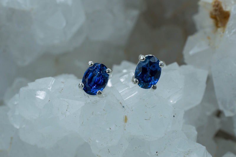 Blue Sapphire Earrings; Natural Untreated Sri Lanka Sapphire