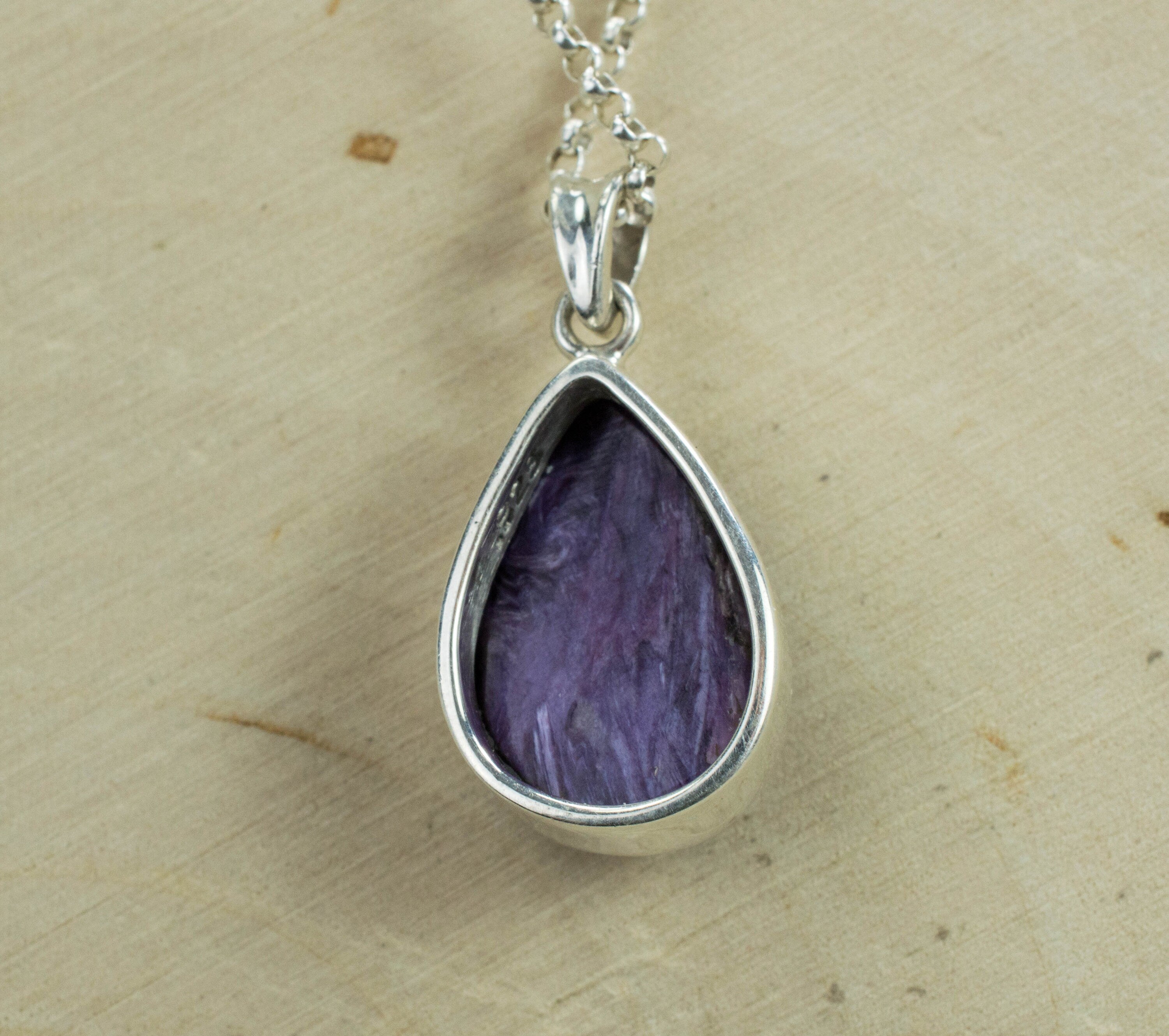 Charoite Pendant; Natural Untreated Charoite Necklace - Mark Oliver Gems