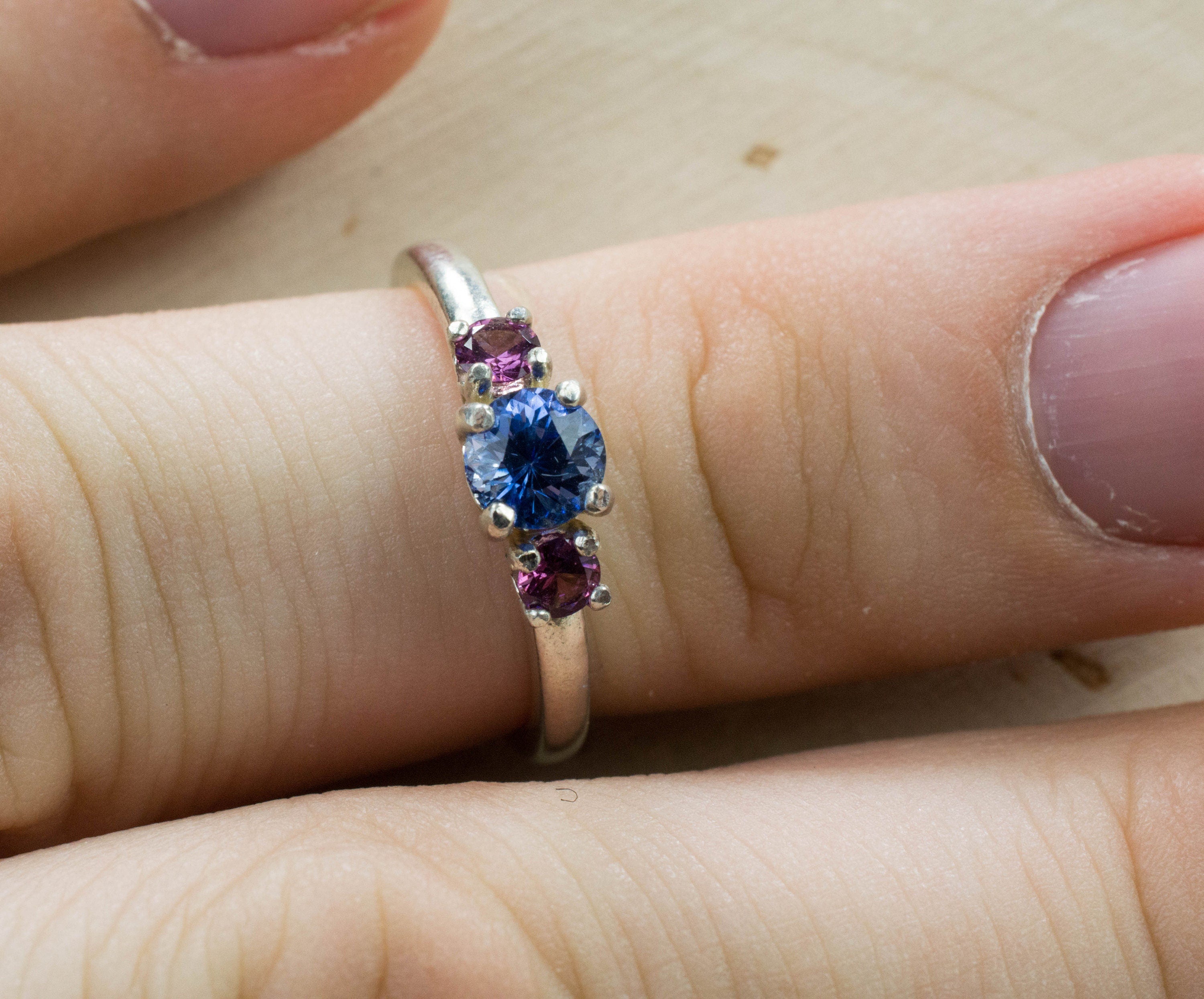 Blue Sapphire and Purple Garnet Ring, Genuine Untreated Sri Lanka Sapphire and Mozambique Garnet - Mark Oliver Gems