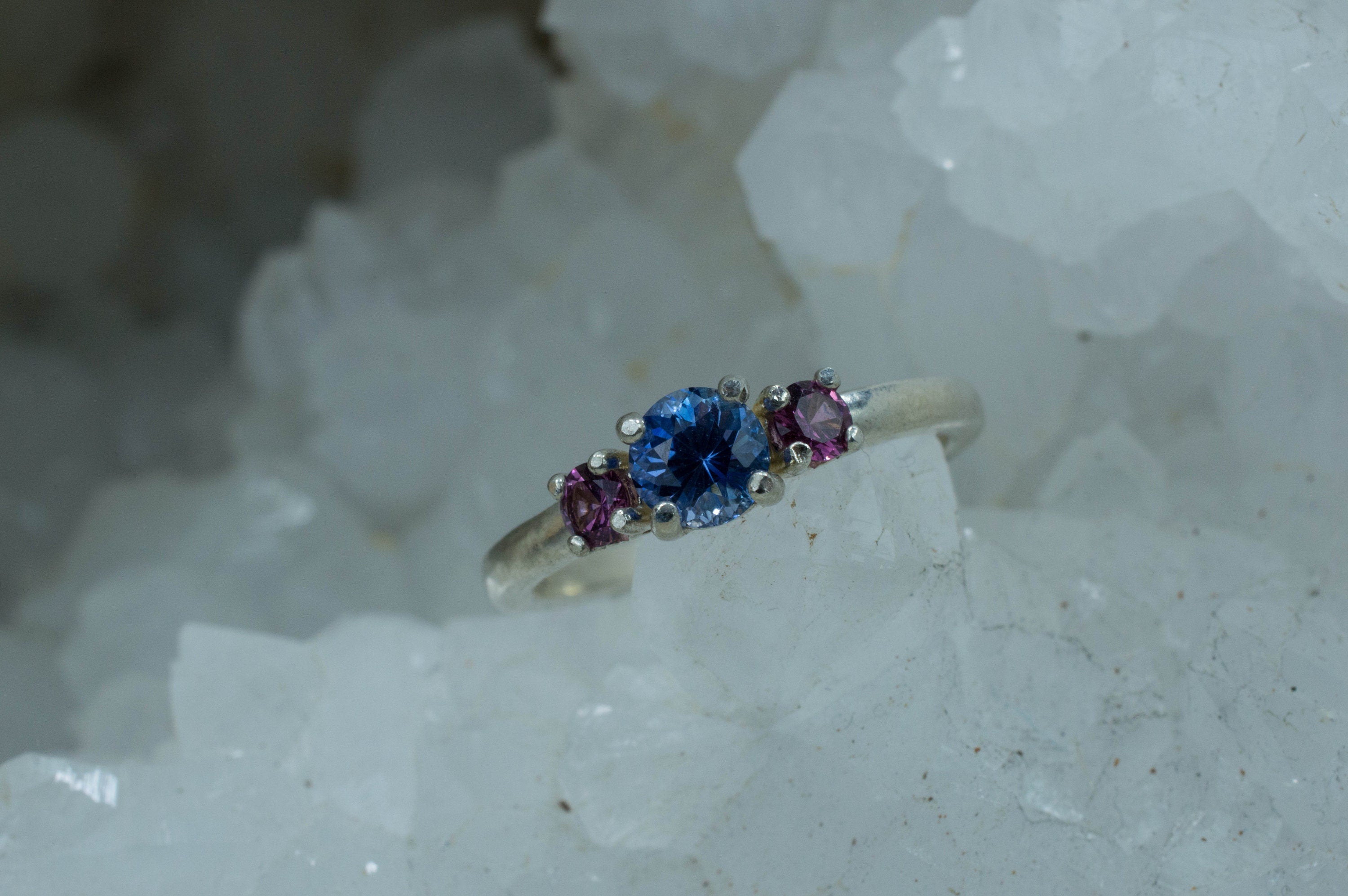 Blue Sapphire and Purple Garnet Ring, Genuine Untreated Sri Lanka Sapphire and Mozambique Garnet - Mark Oliver Gems