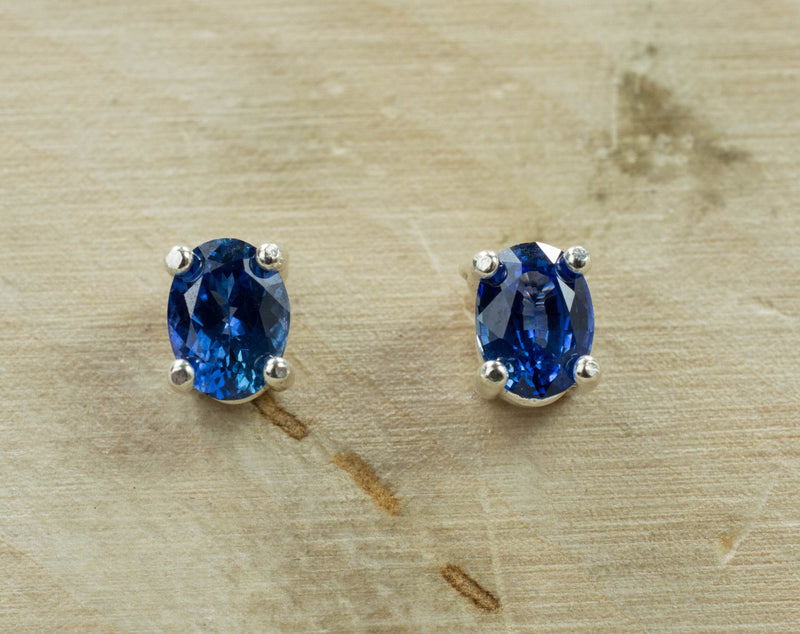 Blue Sapphire Earrings; Natural Untreated Sri Lanka Sapphire