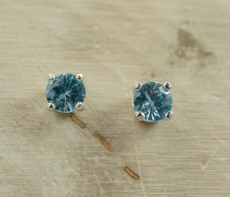 Blue Zircon Earrings; Genuine Cambodia Zircon; 1.145cts