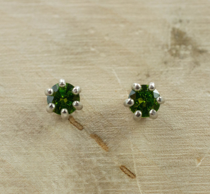 Green Zircon Earrings; Natural Untreated Sri Lanka Zircon