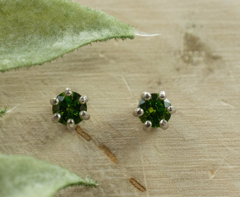 Green Zircon Earrings; Natural Untreated Sri Lanka Zircon