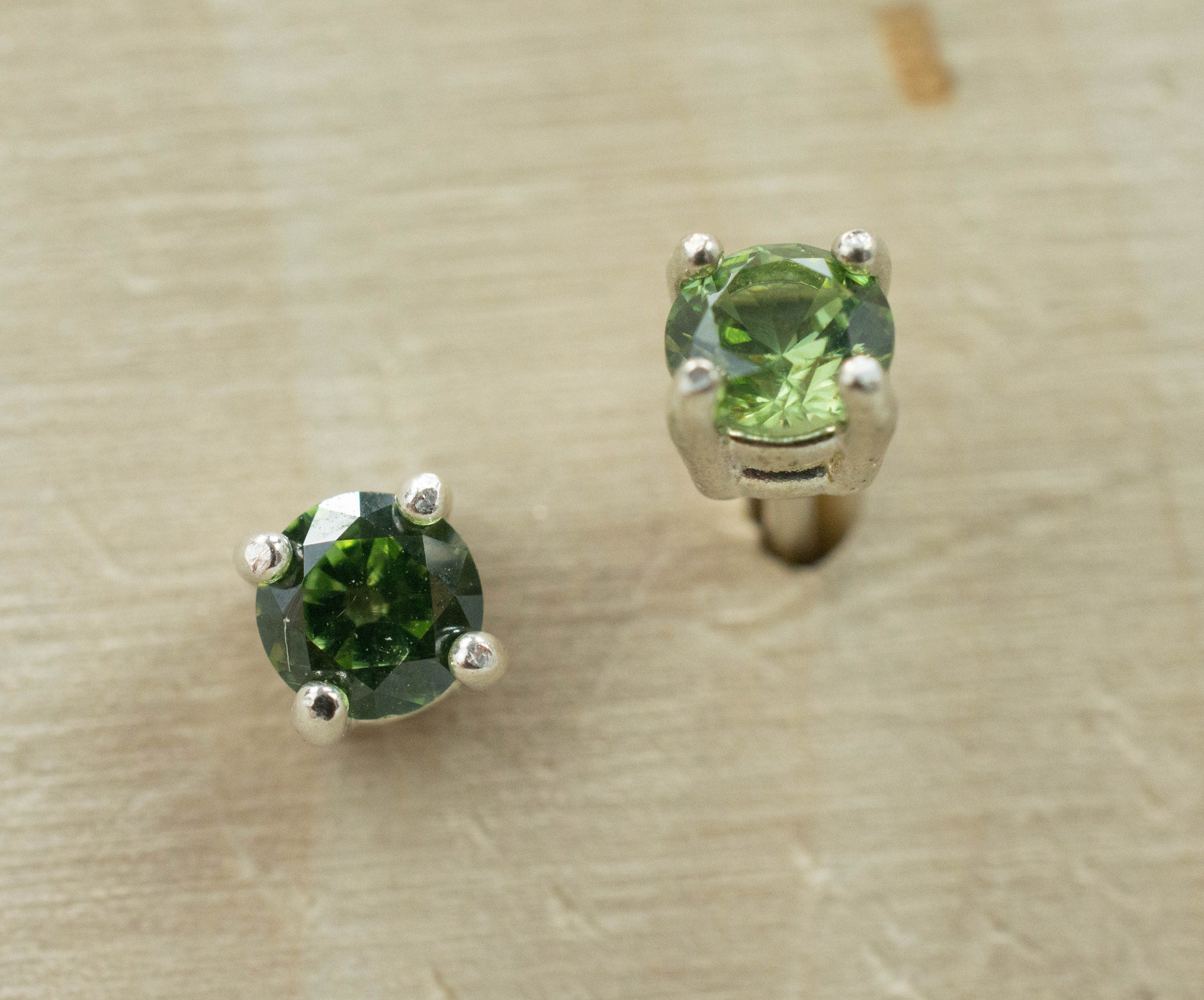 Green Zircon Earrings; Natural Untreated Sri Lankan Zircon - Mark Oliver Gems