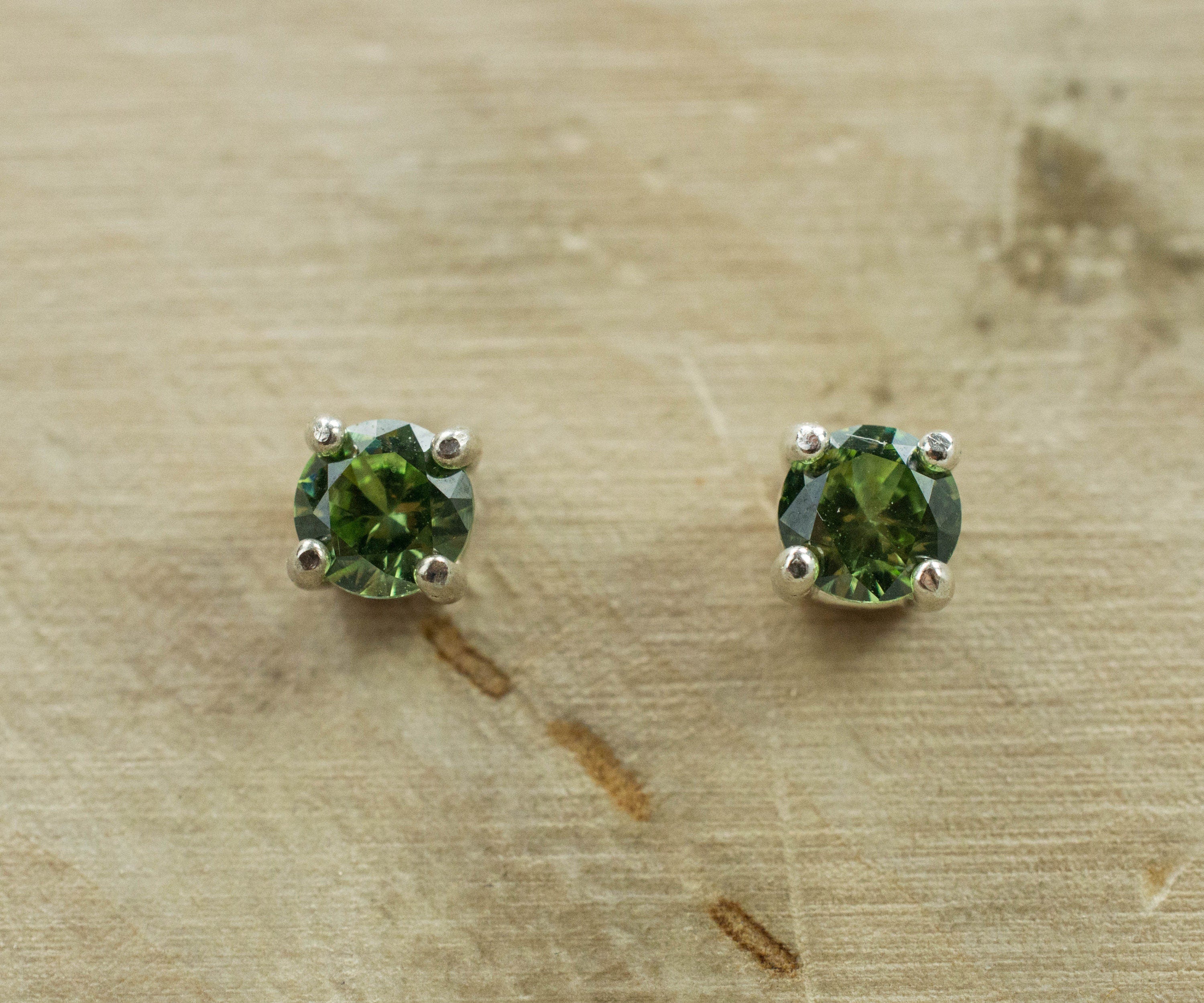 Green Zircon Earrings; Natural Untreated Sri Lankan Zircon - Mark Oliver Gems