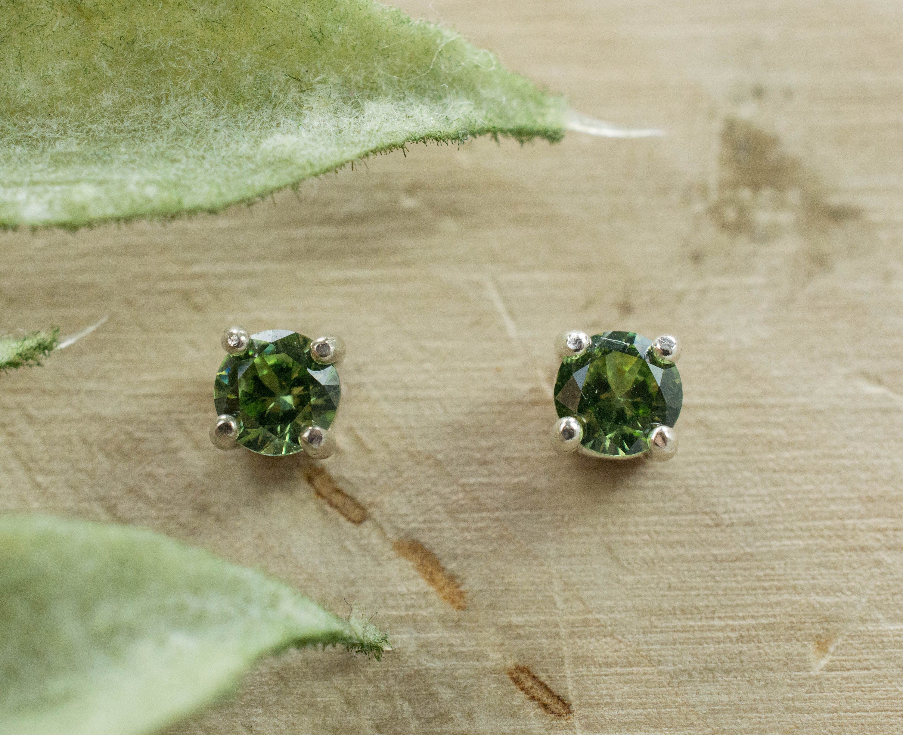 Green Zircon Earrings; Natural Untreated Sri Lankan Zircon - Mark Oliver Gems