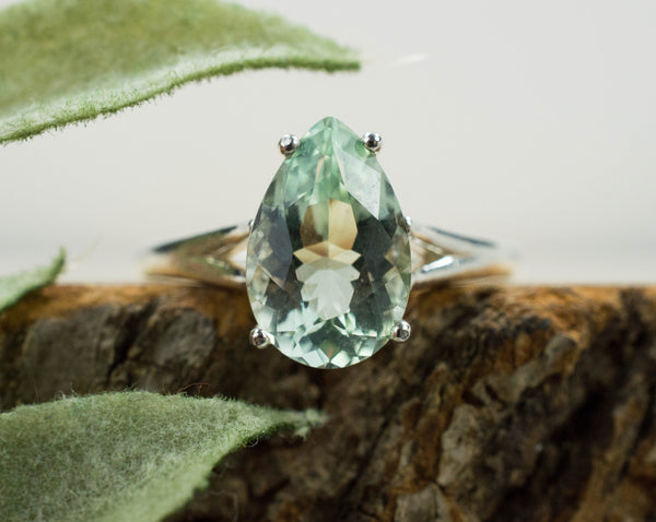 Prasiolite Ring, Natural Brazilian Green Amethyst